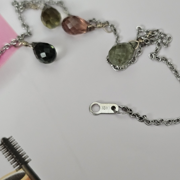 Elegant Multi-Color Gemstone Necklace,30 inch 18k stamped